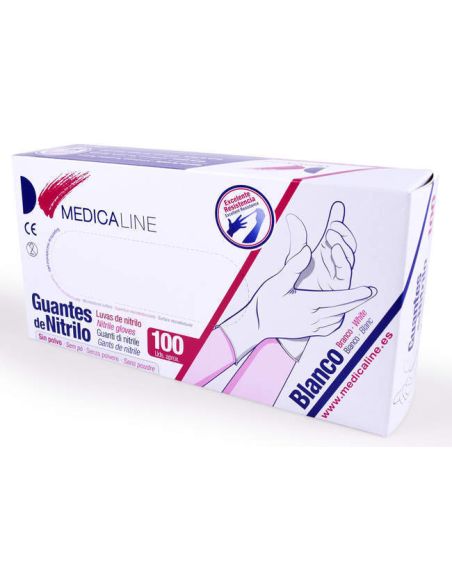 GUANTES NITRILO S/P BLANCO PEQ. 100U MEDICALINE